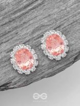 SHIMMER AND SHINE - SILVER AND PEACH EMBELLISHED STUD EARRINGS