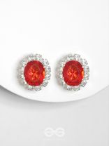 SHIMMER AND SHINE - SILVER AND RED EMBELLISHED STUD EARRINGS