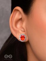 SHIMMER AND SHINE - SILVER AND RED EMBELLISHED STUD EARRINGS