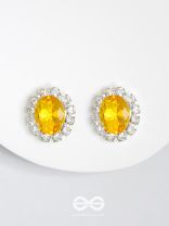 SHIMMER AND SHINE - SILVER AND YELLOW EMBELLISHED STUD EARRINGS