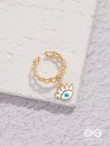 Guardian Gaze - Golden Embellished Charm Ring 
