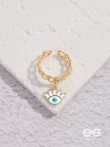 Guardian Gaze - Golden Embellished Charm Ring 