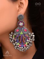 Abherī - The Melodic Dance - Resham And Beads Hand Embroidered Oxidised Earrings