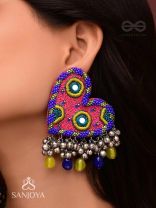 Hrdayanuga - Sound Of The Heart - Beads, Mirror And Glass Drops Hand Embroidered Oxidised Earrings
