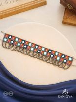 Dyupatha - The Sky Horizon - Mirror And Beads Hand Embroidered Oxidised Neckpiece