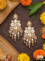 Sambuka- The Golden Snowflakes - Beads, Shells And Glass Drop Hand Embroidered Earrings