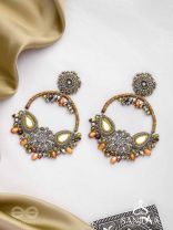 Haarin- The Divine Deer- Resham, Mirror And Glass Drops Hand Embroidered Oxidised Earrings