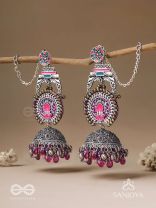 Anikini - The Lotus Manifestation- Enamelled Oxidised Chain Jhumka Earrings