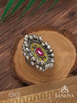 Ekatala - The Colorful Melody - Mirror And Beads Hand Embroidered Enamelled Oxidised Ring