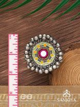 Ekatala - The Colorful Melody - Mirror And Beads Hand Embroidered Enamelled Oxidised Ring