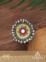 Ekatala - The Colorful Melody - Mirror And Beads Hand Embroidered Enamelled Oxidised Ring
