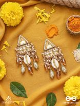 Ruchaka - Coastline Treasures - Beads, Shells And Glass Drop Hand Embroidered Earrings