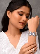 Chandrasalokya - The Lunar Twins - Mirrors, Resham And Beads Hand Embroidered Oxidised Bracelet