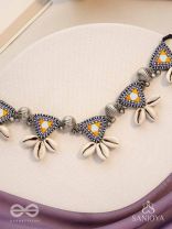 Shanakhya - The Prismy Shells - Mirrors, Shells, Resham And Beads Hand Embroidered Oxidised Choker Neckpiece
