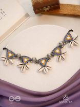 Shanakhya - The Prismy Shells - Mirrors, Shells, Resham And Beads Hand Embroidered Oxidised Choker Neckpiece