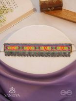 Aatpavat - The Sunlit Field - Resham And Beads Hand Embroidered Oxidised Lace Choker Neckpiece