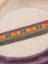 Aatpavat - The Sunlit Field - Resham And Beads Hand Embroidered Oxidised Lace Choker Neckpiece