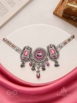 Jagatparayan - The Fuchsia Galaxy- Stones, Beads And Glass Drops Hand Embroidered Choker Neckpiece