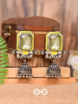 The Green Dahlia - Enamelled Oxidised Jhumka Earrings