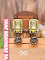 The Green Dahlia - Enamelled Oxidised Jhumka Earrings