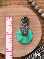 The Teal Twirls- Oxidised Earrings