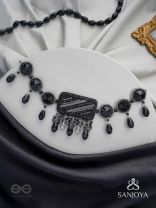 Anjyeta - Starry Nights - Beads, Cutdana And Glass Drops Hand Embroidered Neckpiece