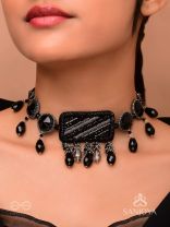 Anjyeta - Starry Nights - Beads, Cutdana And Glass Drops Hand Embroidered Neckpiece