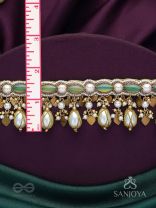 Haridvarna - Gilded Meadow Finery - Pearls, Stones And Beads Hand Embroidered Neckpiece