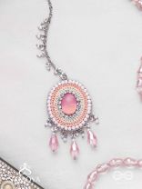 Alijihvika - The Sweet Mist - Stone, Sequins And Glass Drop Hand Embroidered Maangtika