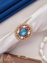 Vaibhraja - Stellar Shimmer - Stone And Beads Hand Embroidered Ring (Adjustable)
