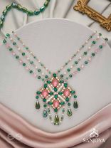 Grismapushpi - Blossoming In Summer - Stone, Beads, Pearls And Glass Drops Hand Embroidered Neckpiece