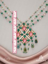 Grismapushpi - Blossoming In Summer - Stone, Beads, Pearls And Glass Drops Hand Embroidered Neckpiece