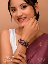 Ruksavarna - The Lustrous Amethyst - Stone, Beads And Cut Dana Hand Embroidered Cuff Bracelet