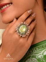Dyutaka - The Enchanted Forest - Stone And Beads Hand Embroidered Ring (Adjustable)