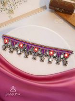 Sunarda - Amber Horizon - Mirror And Beads Hand Embroidered Oxidised Neckpiece