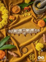 Alingana- The Chaste Embrace- Shells, Beads And Glass Drops Hand Embroidered Choker Neckpiece