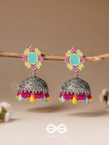 The Flowers Of Spring - Enamelled Oxidised Jhumka Earrings