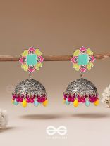 The Flowers Of Spring - Enamelled Oxidised Jhumka Earrings