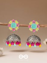 The Flowers Of Spring - Enamelled Oxidised Jhumka Earrings
