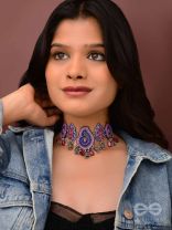 Strimaye - The Passionate Femininity - Beads And Stones Hand Embroidered Oxidised Neckpiece