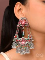 Upkaran- The Insignia Of Royalty- Beads, Dabka And Mirror Hand Embroidered Oxidised Earrings