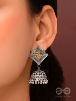 The Dazzled Chakravyuh- Enamelled Oxidised Jhumka Earrings