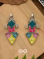 The Adorned Prisms- Enamelled Oxidised Ear Jackets (Red, Yellow And Green)