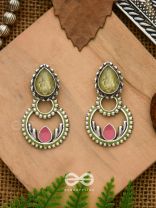 The Lily Woods- Stone Enamelled Oxidised Ear Jackets