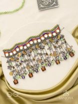 Dhaanshri- The Entrancing Music- Mirror, Beads And Coins Hand Embroidered Oxidised Choker Neckpiece