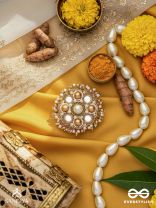 Darpanmaye- The Ornate Mirrors- Mirror, Resham And Beads Hand Embroidered Golden Ring (Adjustable)