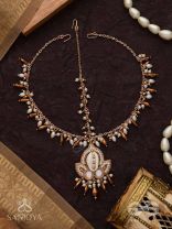 Roopdheya - The Budding Beauty - Shell, Mirrors, Beads And Glass Drops Hand Embroidered Maangtika