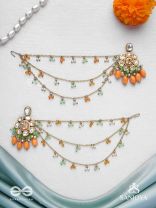 Prasumat - The Ornate Flowers - Polki And Kundan Finished Hand Embroidered Chain Earrings