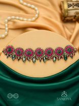 Sankirnau - The Floral Vine - Resham, Beads, Sequins And Glass Drops Hand Embroidered Choker Neckpiece