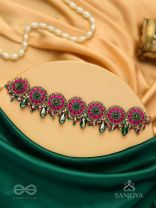 Sankirnau - The Floral Vine - Resham, Beads, Sequins And Glass Drops Hand Embroidered Choker Neckpiece